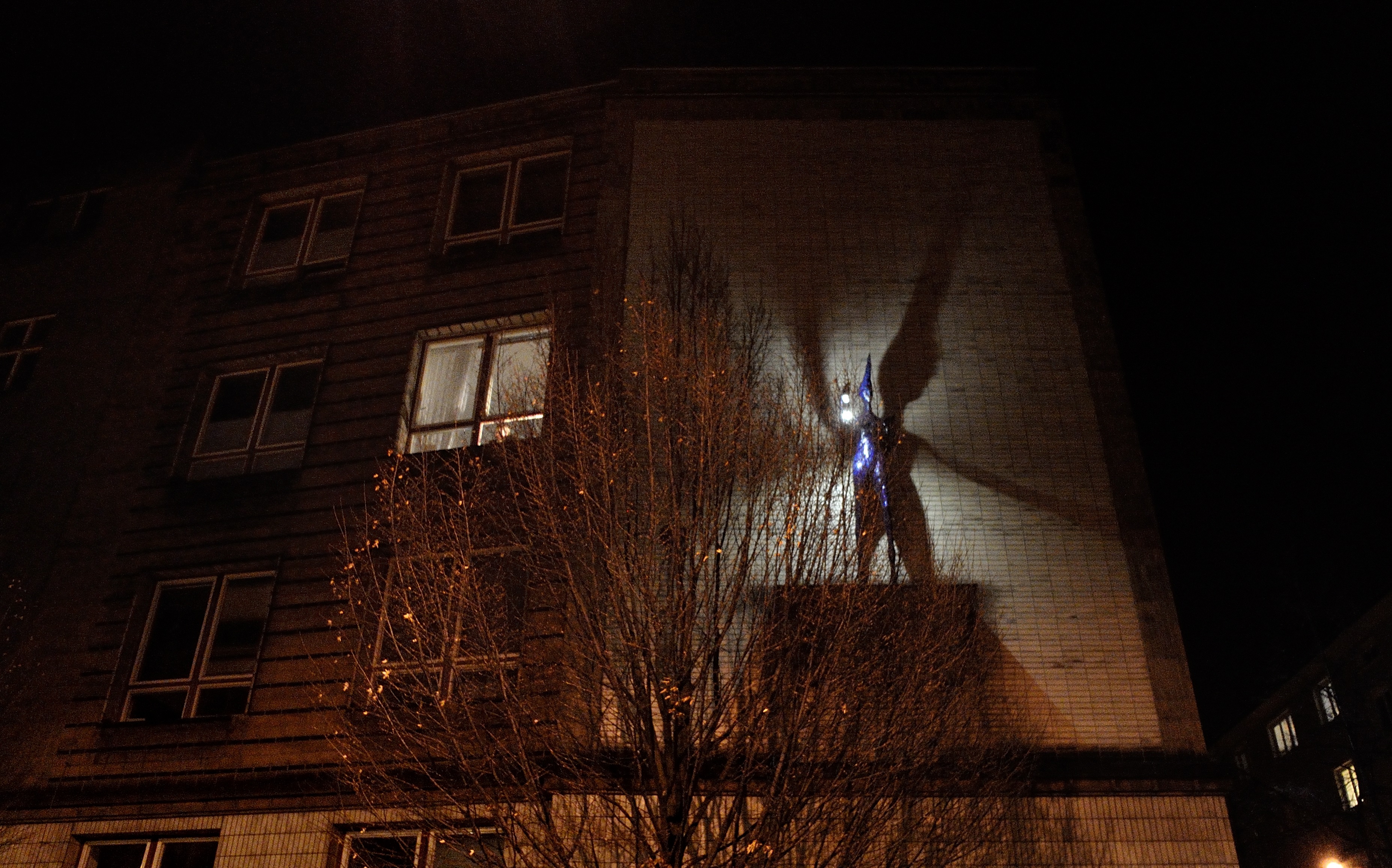 Torchbearer in night lighting during its lighting in December 2013, the event of the group Za krásnou Ostravu, photo by Roman Polášek
