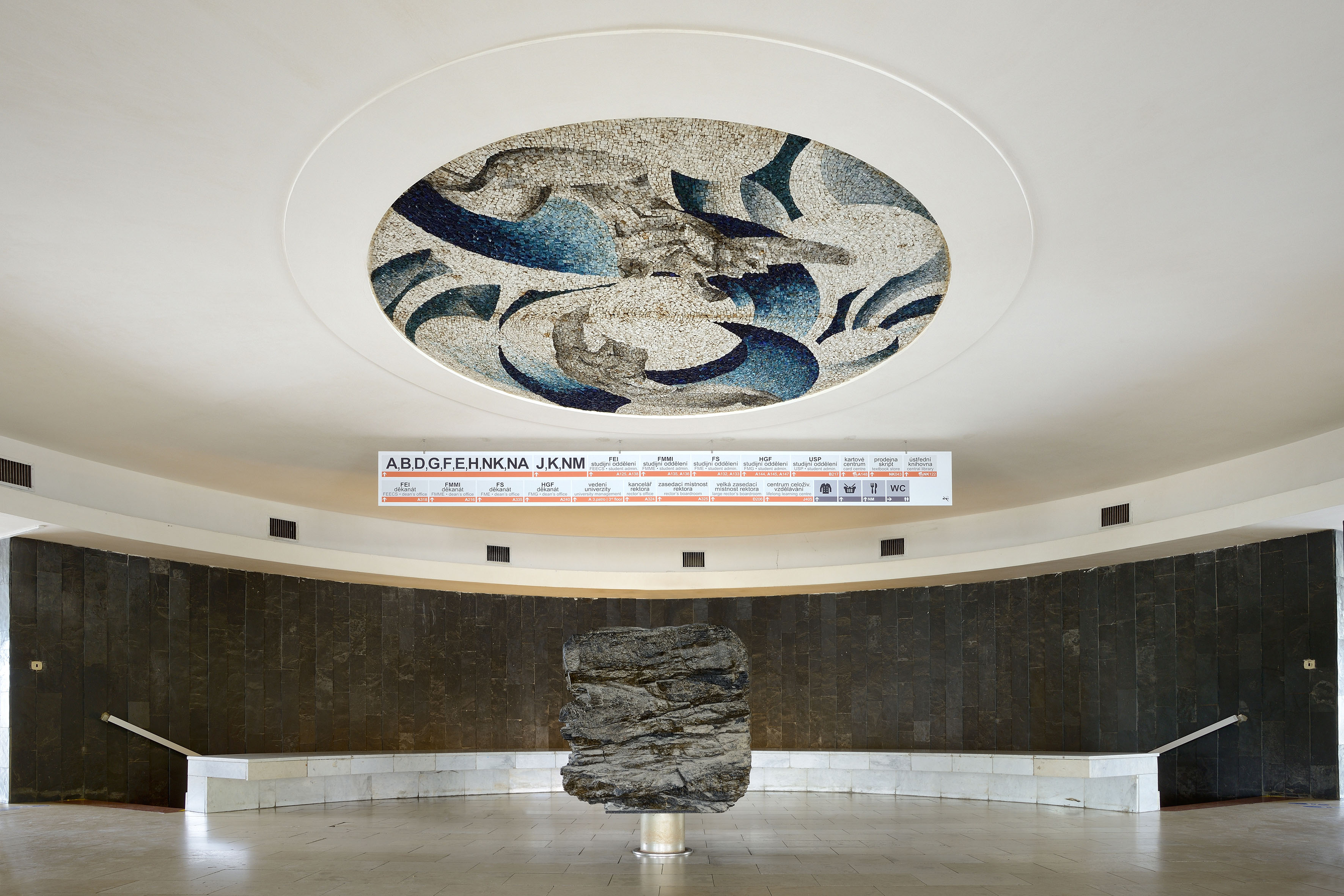 Ceiling mosaic Takeoff /The Development of Human Thinking, placed in the hall of the VSB-TUO circular lectures hall, photo by Roman Polášek