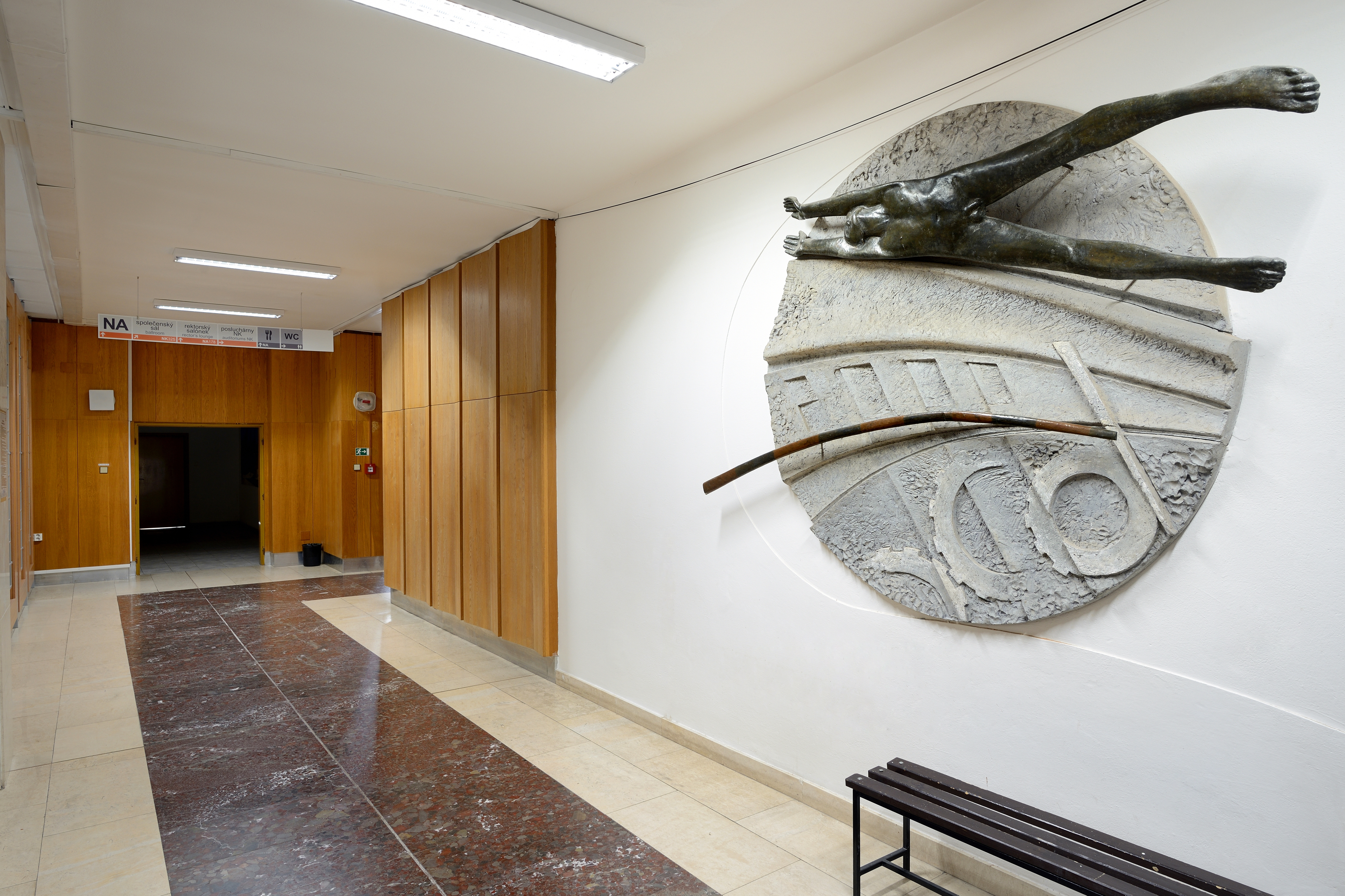 In the Beginning Was the Wheel / Scientific-Technical Revolution, relief in the corridor of the University Library of VSB-TUO, photo by Roman Polášek