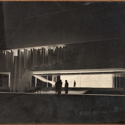 Fotografie modelu reliéfu zvenku v nočním osvětlení, archiv Vladislava Gajdy