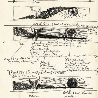 Skica k reliéfu Zrození uhlí, archiv Vladislava Gajdy Skica k reliéfu Zrození uhlí, archiv Vladislava Gajdy
