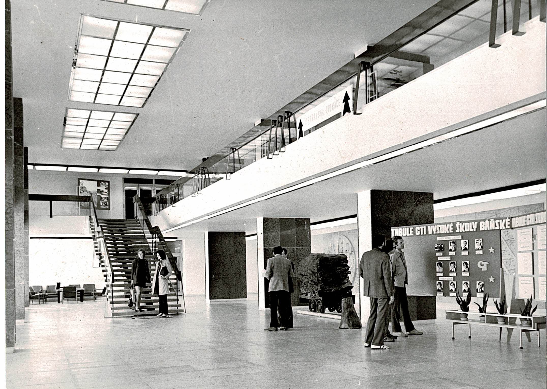 Interior of the entrance hall in the Rectorate building at VSB-TUO, 1970s, photo archive of VSB-TUO