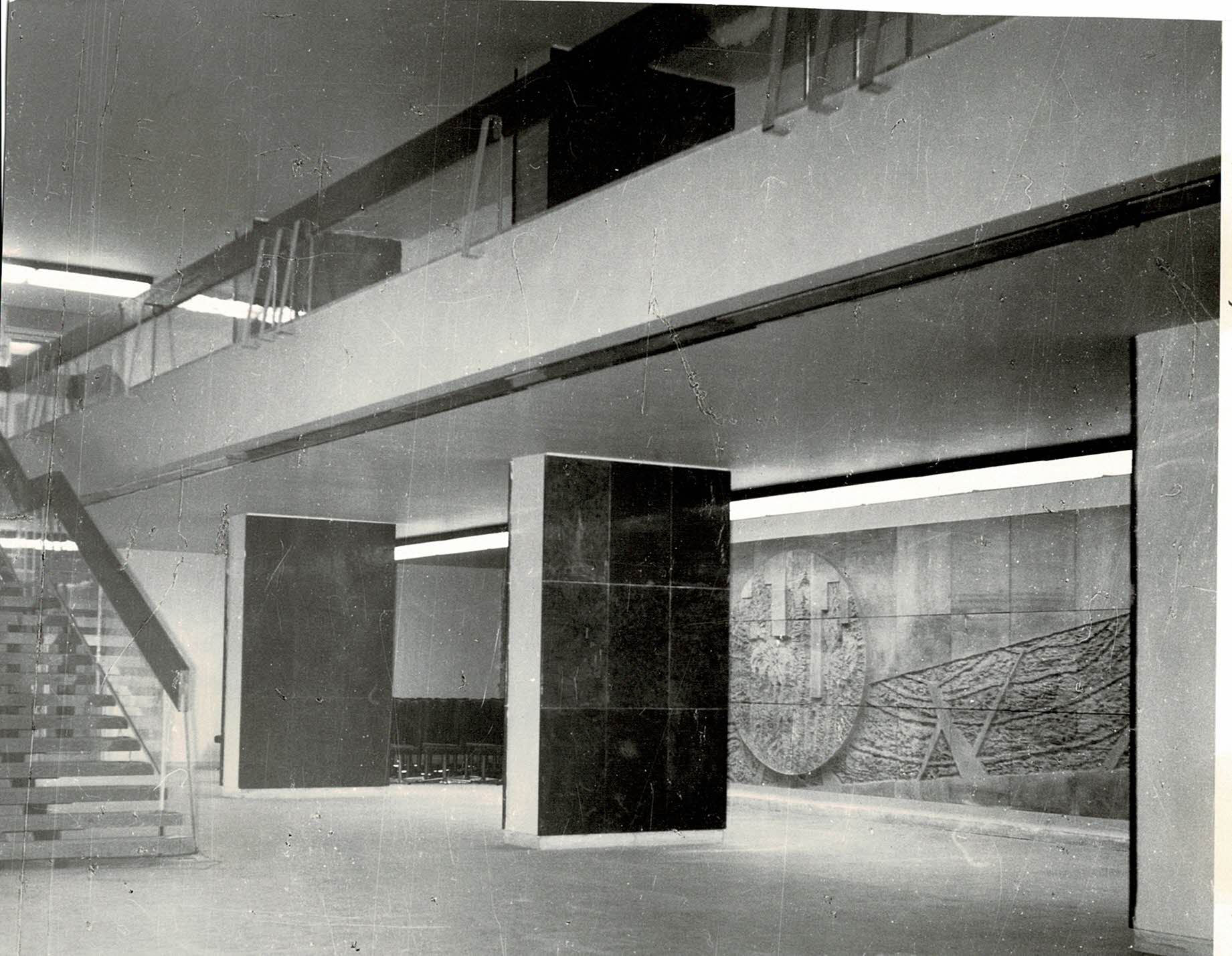 Interior of the Rectorate entrance hall with The Birth of Coal relief, photos from the VSB-TUO archive